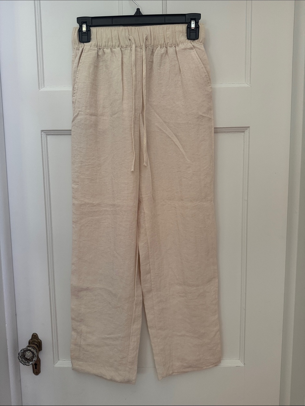 H&M Cream Drawstring Cotton Wide Leg Pants (XS)